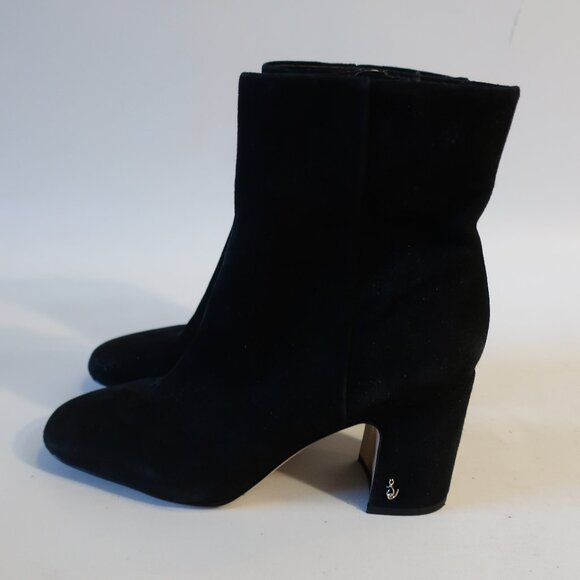 Womens Sam Edelman Fawn Black Suede Ankle Zip Block Heel Booties 7 - Picture 4 of 10